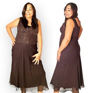 Dressbarn Womens Large Brown Maxi Dress with Sequin Details
